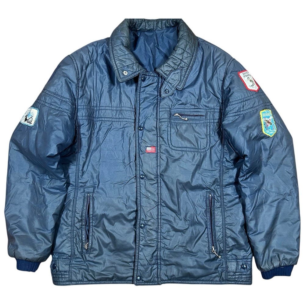 VGT Fulsap Ski Jacket Men Size Large Blue Patches‎ Snowboard Puffer READ